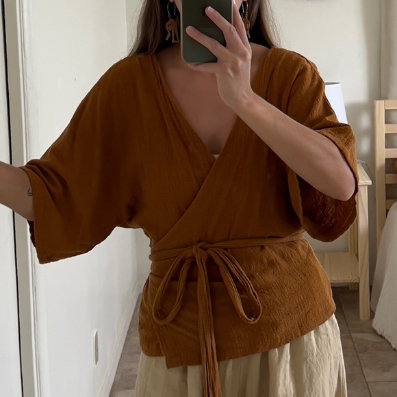 All That Remains Tops - All That Remains Daphne Kimono Wrap Blouse 100% Cotton Crepe Gauze